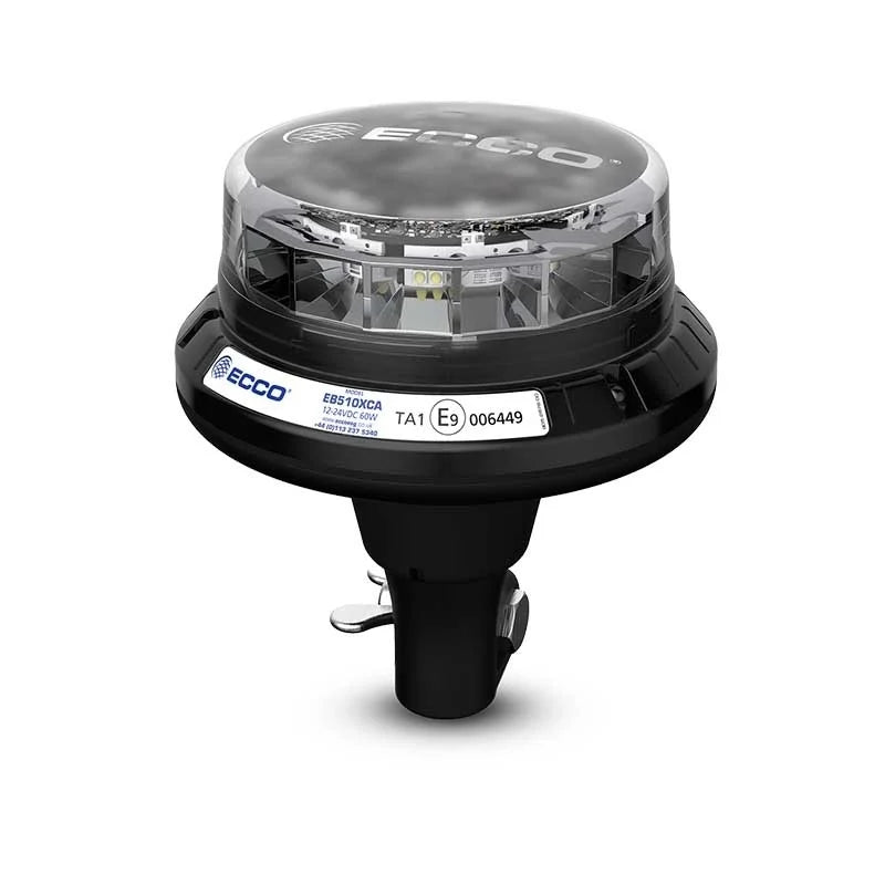 LED R65 Zwaailamp 12-24v Amber/transp./CISPR/IP69K/Opsteek| EB5103CA