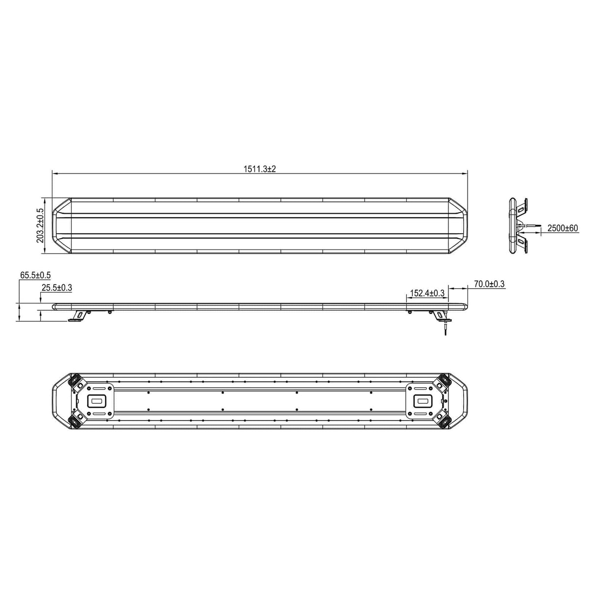 TRALERT® LED Dakset Amber – 1511 mm (12–24V) | Incl. Controller