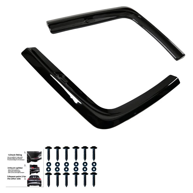 Achterbumperskirts (Hoeken) passend voor Volkswagen Transporter T7 2024- & Ford Transit Custom (V710) 2023- - Glanzend zwart